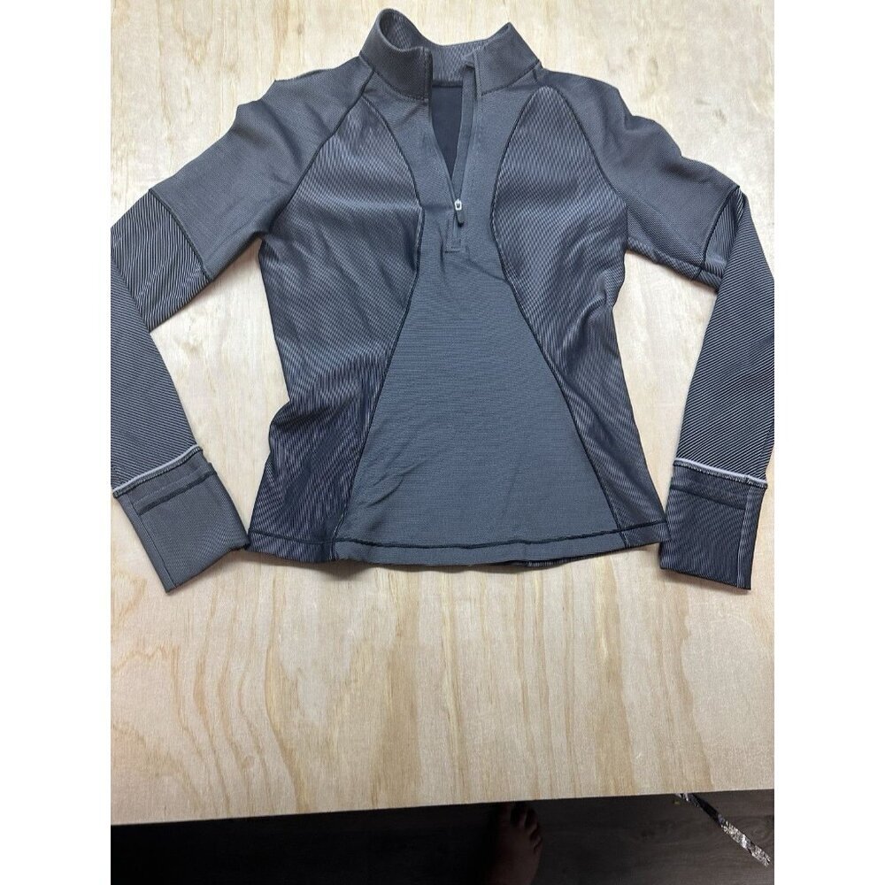 Lululemon Athletica Two Toned Ribbed Black 1/2 Zip Stretch Athletic Jacket Sz 4*